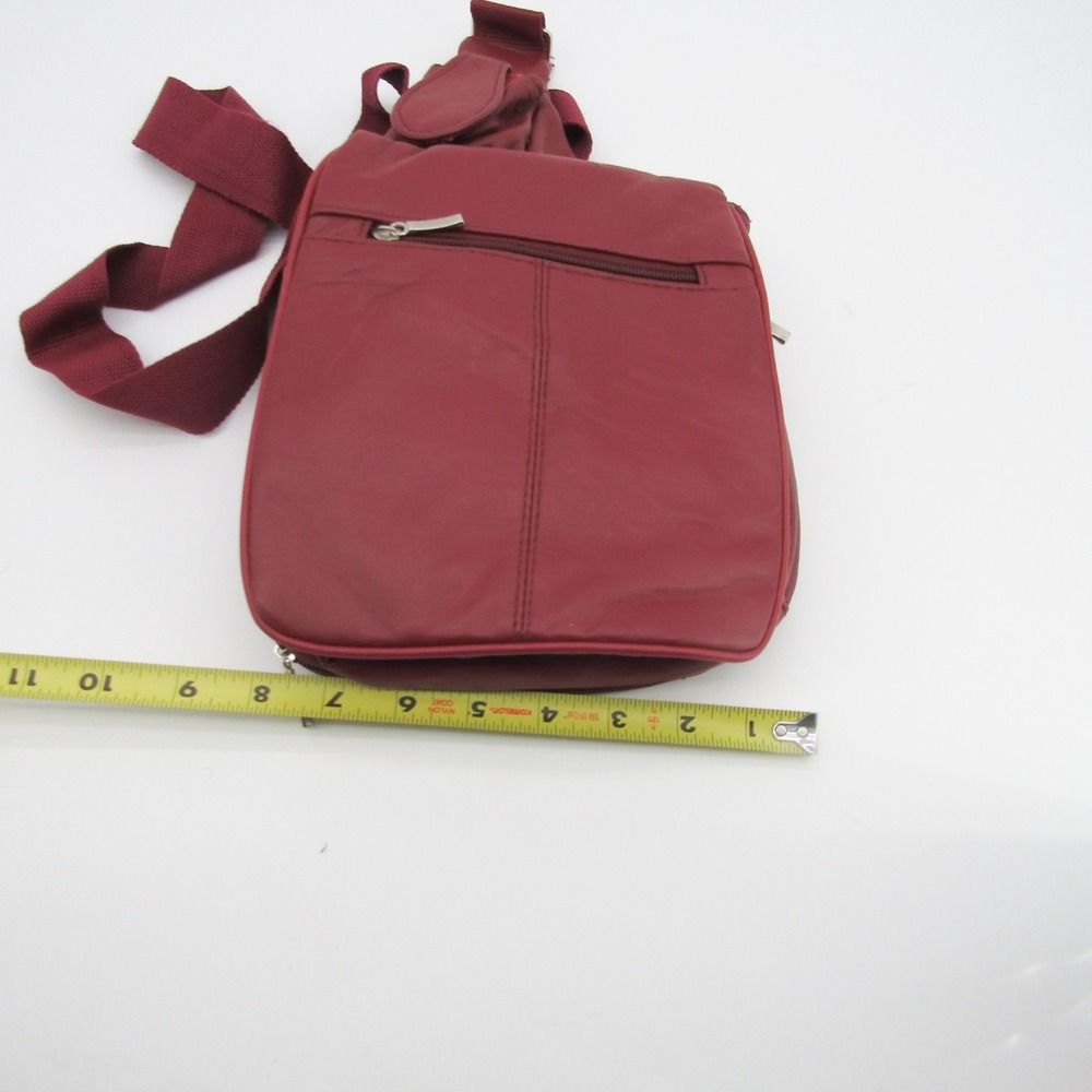Buxton Genuine Leather Crossbody Expandable Messenger Bag Unisex Red - Picture 8 of 9